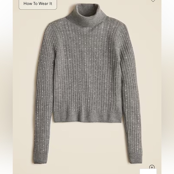 J crew Featherweight cashmere turtleneck sweater with rhinestones - Picture 1 of 2